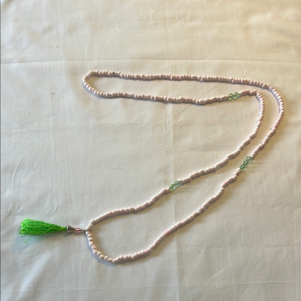Elegant Pink and Green Beaded Necklace